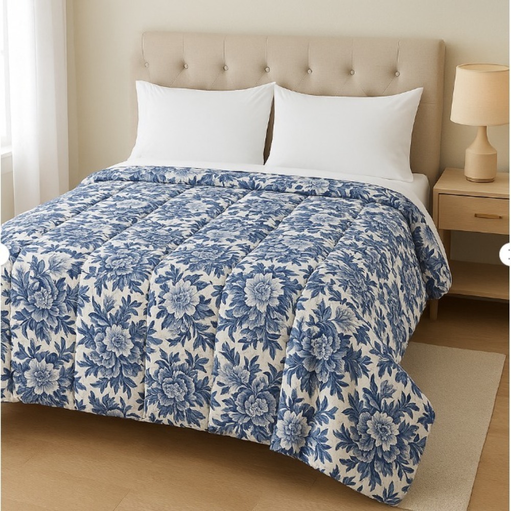 Vintage Ralph Lauren Home Comforter Twin Blue White Floral Koi Print 80s 90s